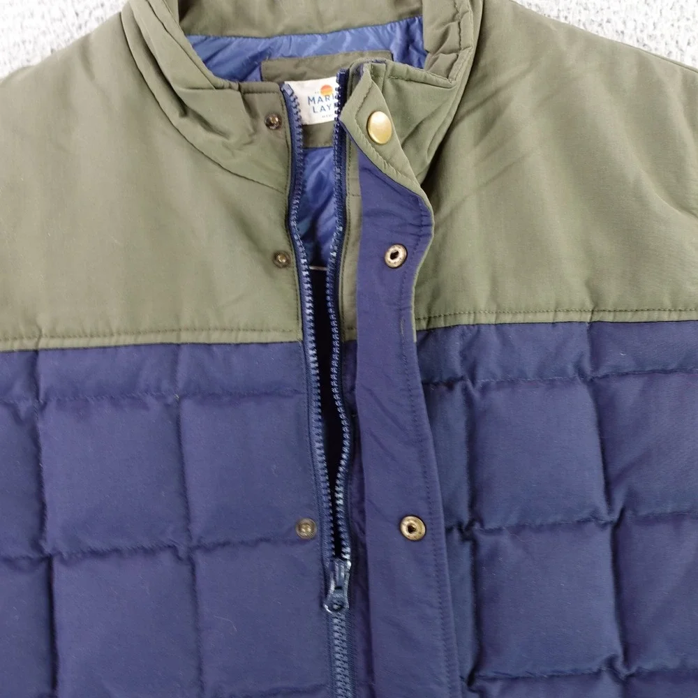 Marine Layer Puffer Vest Mens Medium Blue Duck Down Quilted Colorblock Huckberry